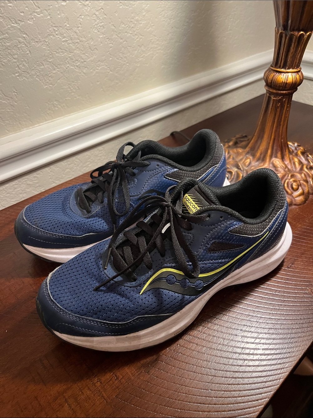 Saucony Men’s Cohesion 16 Indigo/Acid Athletic Running Shoes with Yellow Accent